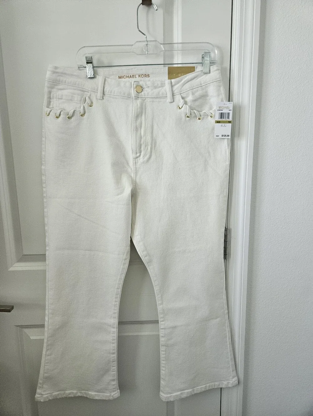 NWT Michael Kors White Selma Flared Jeams Size 14 , 25